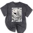 Reading Time At Last Book Lover Introvert Skeleton Reading Mineral Wash Tshirts Mineral Black