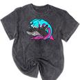 Retro 80s Shark Whale Diving Nostalgia Shark Party Mineral Wash Tshirts Mineral Black