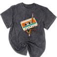 Retro Cassette Tape & Pencil Rewind Nostalgia Party 80s 90s Mineral Wash Tshirts Mineral Black