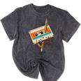 Retro Cassette Tape & Pencil Rewind Nostalgia Party 80s 90s Mineral Wash Tshirts Mineral Black
