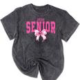 Retro Senior 2026 Class Of 2026 Coquette Pink Bow Graduation Mineral Wash Tshirts Mineral Black