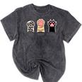 Rock Paper Scissors Hand Game Cute Paw Cat Introvert Mineral Wash Tshirts Mineral Black