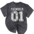 Senior 01 Class Of 2001 Retro College High School Graduation Mineral Wash Tshirts Mineral Black