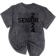 Senior 2024 Class Of 2024 Graduation 2024 Women Boy Girl Mineral Wash Tshirts Mineral Black