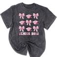 Senior 2025 Coquette Pink Bow Class Of 2025 Graduation Girls Mineral Wash Tshirts Mineral Black