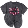 Senior Class Of 2027 Coquette Pink Bow Graduation 2027 Women Mineral Wash Tshirts Mineral Black