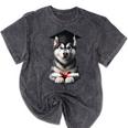 Siberian Husky Dog Graduation Cap Training School Graduate Men Women Kids Mineral Wash Tshirts Mineral Black