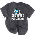 I Survived PreSchool Graduation Kids Owl Grad Shirt Mineral Wash Tshirts Mineral Black