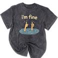 Two Thumbs Up I'm Fine Sarcastic Meme Introvert Humor Mineral Wash Tshirts Mineral Black