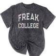 Vintage Sarcastic FREAK COLLEGE Introvert Anti Social Mineral Wash Tshirts Mineral Black