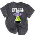 I Wanna Go Home Introvert UFO UAP Flying Saucer Trippy Alien Raglan Baseball Tee Mineral Wash Tshirts Mineral Black