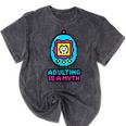 Women's Adulting Is A Myth Retro Pixel Pet Nostalgia Millennials Mineral Wash Tshirts Mineral Black