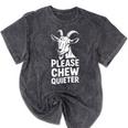 Women's Please Chew Quieter Introvert Quietness Silence Lover Mineral Wash Tshirts Mineral Black