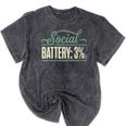 Women's Social Battery 3 Introvert Sarcasm Mineral Wash Tshirts Mineral Black