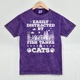 Easily Distracted By Fish Tanks And Cats Lover Introvert Mineral Wash Tshirts Mineral Purple