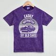 Easily Distracted By Old Cars Graphic Nostalgia Mineral Wash Tshirts Mineral Purple