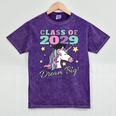 Girls Class Of 2029 Magical Unicorn Graduation Cap Mineral Wash Tshirts Mineral Purple