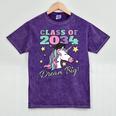 Girls Class Of 2034 Magical Unicorn Graduation Cap Mineral Wash Tshirts Mineral Purple