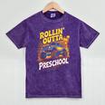 Graduation Rollin' Outta Preschool Monster Truck Boys Pre-K Mineral Wash Tshirts Mineral Purple