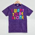 Introvert I Want To Be Alone Retro Wavy Mineral Wash Tshirts Mineral Purple