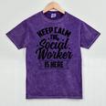 Keep Calm The Social Worker Is Here Graduation Work Job Mineral Wash Tshirts Mineral Purple
