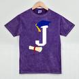 Kids Initial J Letter For Boys Preschool Graduation Kindergarten Mineral Wash Tshirts Mineral Purple