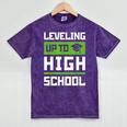 Leveling Up To High School Tee Shirt Gaming Graduation Mineral Wash Tshirts Mineral Purple