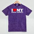 I Love My Social Anxiety Heart Humor Introvert Statement Mineral Wash Tshirts Mineral Purple