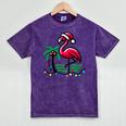Nostalgia Holiday Tees -Adult Christmas Flamingo Small Short Sleeve Crew Neck Cotton Polyester Lightweight Ribbed Cuff Winter Mineral Wash Tshirts Mineral Purple