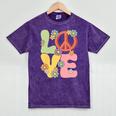 Peace Sign Love Groovy Vibes Costume Nostalgia 1980s Fashion Mineral Wash Tshirts Mineral Purple