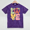 Peace Sign Love Groovy Vibes Costume Nostalgia 1980s Fashion Mineral Wash Tshirts Mineral Purple