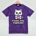 Pixel Art Pet Cat Y2K Retro Vintage Digital Nostalgia Tech Mineral Wash Tshirts Mineral Purple