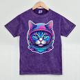 Retro 80s Cat In Space Suit Nostalgia Cat Vintage Astronaut Mineral Wash Tshirts Mineral Purple
