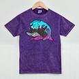 Retro 80s Shark Whale Diving Nostalgia Shark Party Mineral Wash Tshirts Mineral Purple