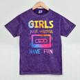 Retro Girls Just Wanna Have Fun Nostalgia 1980s 80's Premium Tri-Blend Mineral Wash Tshirts Mineral Purple