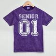 Senior 01 Class Of 2001 Retro College High School Graduation Mineral Wash Tshirts Mineral Purple