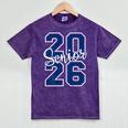 Senior 2026 Graduation Varsity Navy Blue On The Back Mineral Wash Tshirts Mineral Purple