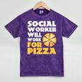 Social Worker Will Work For Pizza Graduation Mineral Wash Tshirts Mineral Purple