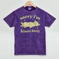 Sorry I'm Kinda Busy Lazy Cat Sarcastic Sayings Introvert Men Women Mineral Wash Tshirts Mineral Purple