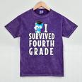 I Survived Fourth Grade Graduation Kids Owl Grad Mineral Wash Tshirts Mineral Purple