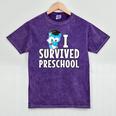 I Survived PreSchool Graduation Kids Owl Grad Shirt Mineral Wash Tshirts Mineral Purple