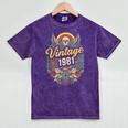 Vintage 1981 Retro Badge Nostalgia Eighties Compass Skull Mineral Wash Tshirts Mineral Purple