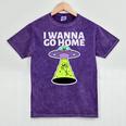 I Wanna Go Home Introvert UFO UAP Flying Saucer Trippy Alien Mineral Wash Tshirts Mineral Purple