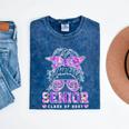 Class Of 2027 Senior Coquette Bow Messy Hair 26 Graduation Mineral Wash Tshirts Mineral Navy