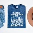 Easily Distracted By Fish Tanks And Cats Lover Introvert Mineral Wash Tshirts Mineral Navy