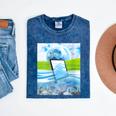 Frutiger Aero Aesthetic Tech Water Fishes Monitor Screen Mineral Wash Tshirts Mineral Navy