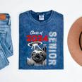 Fun Trendy UFO Sloth Graduation Class Of 2024 Senior Mineral Wash Tshirts Mineral Navy