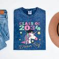 Girls Class Of 2034 Magical Unicorn Graduation Cap Mineral Wash Tshirts Mineral Navy