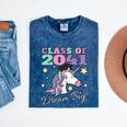 Girls Class Of 2041 Magical Unicorn Graduation Cap Mineral Wash Tshirts Mineral Navy