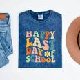 Happy Last Day Of School Groovy Teacher Student Graduation Mineral Wash Tshirts Mineral Navy